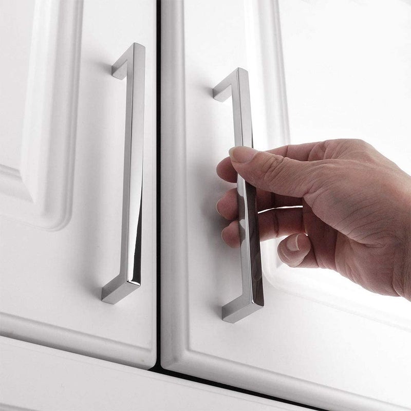 KOOFIZO Solid Square Bar Cabinet Handle - Chrome Furniture Pull, 6.3 Inch/160mm Screwhole Distance, 10-Pack for Kitchen Cupboard Door, Bedroom Dresser Drawer, Bathroom Wardrobe Hardware - Image 3